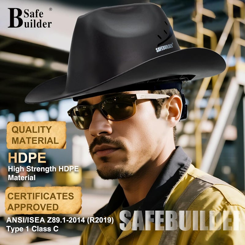 SAFEBUILDER Cowboy Style Hard Hat Class C Safety Helmet Vented Full Brim Hard Hats Work Safety Helmet for Men and Women Outdoor,Industrial,Construction Head Protection- ANSI Approved - Image 4